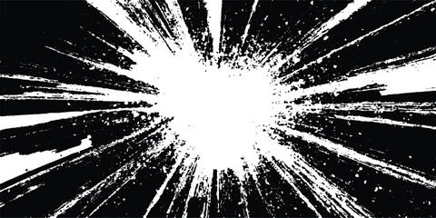 Poster - Vector black and white burst of paint on a white background. Black and white abstract background. White and black comic book background with light speed lines, explosion effect, and speed blur