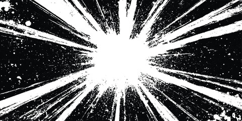 Aufkleber - Vector black and white burst of paint on a white background. Black and white abstract background. White and black comic book background with light speed lines, explosion effect, and speed blur