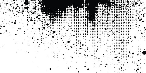 Aufkleber - Black and white halftone background with grunge-style circle dots. Black and white halftone grunge distressed dot pattern texture, background for design and creative projects.