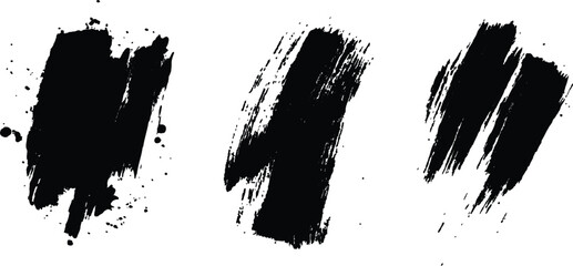 Aufkleber - Vector set of grunge black brush marks isolated on transparent background. Abstract black paint splashes and brush strokes on a white background. Three bold strokes of black paint on a white surface,