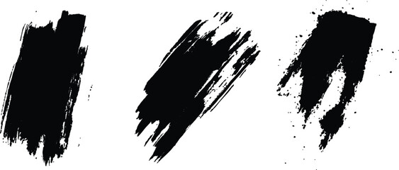 Aufkleber - Isolated collection of abstract black paint splashes and brush stroke white background. Collection of black paint. Spray paint elements, brush stroke, black splashes set.