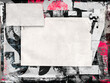 © Corona Borealis - Grunge collage background, torn paper textures, urban street art elements, distressed overlays. Blank canvas areas for text or design, surrounded by paint splashes. Punk-inspired posters, digital art