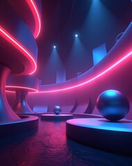 Aufkleber - futuristic design, neon lights illuminating a metallic sphere