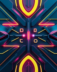 Aufkleber - Abstract technological composition with vibrant neon lights, in a close-up shot