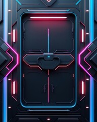 Aufkleber - futuristic door panel with vibrant neon light elements, representing advanced technology