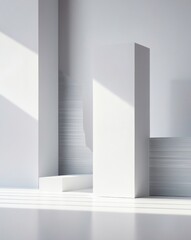 Aufkleber - minimalist geometric interior with natural light creating dramatic shadows and highlights on the structure