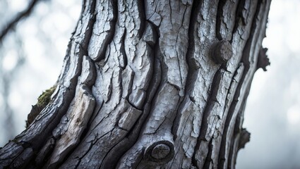 Fototapete - an up-close, detailed look at a tree trunk. The bark displays intricate textures, patterns, and natural details.