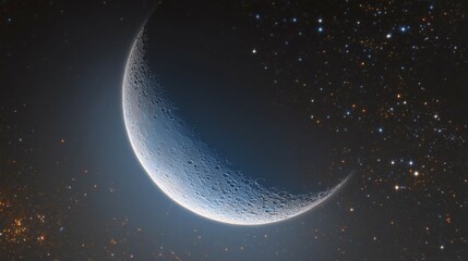 Wall Mural - crescent moon in dark starry sky celestial body astronomy space night.