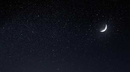 Wall Mural - Crescent moon shines brightly in a dark starry night sky.