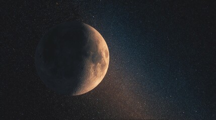 Wall Mural - Half moon in dark night sky with visible stars and atmospheric glow.