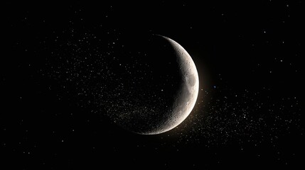 Wall Mural - Crescent moon surrounded by stars and dust in a dark space environment.