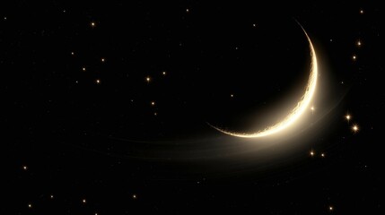 Wall Mural - Crescent moon with stars in a dark night sky.