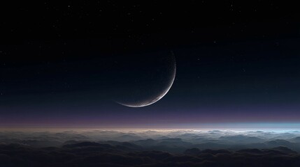 Wall Mural - Crescent moon above clouds against a dark sky.
