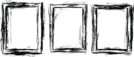 Leinwandbilder - Three black framed white on a transparent background. A collection of three empty picture frames in black colors transparent white background. 
Set of picture frames, isolated on white background.