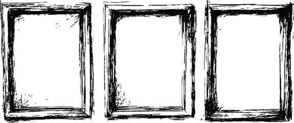 Leinwandbilder - Three black framed white on a transparent background. A collection of three empty picture frames in black colors transparent white background. 
Set of picture frames, isolated on white background.