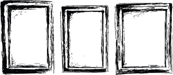 Leinwandbilder - Three black framed white on a transparent background. A collection of three empty picture frames in black colors transparent white background. 
Set of picture frames, isolated on white background.