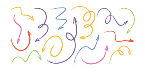 Wall Mural - pastel crayon arrows pack - hand sketched curved lines, round swirls, pointers. colorful artistic do