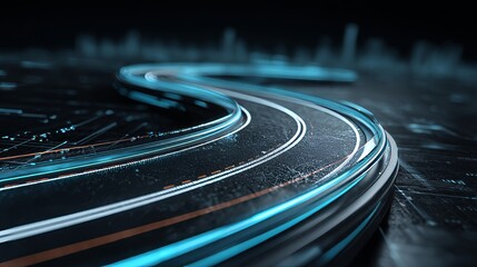 The digital code road concept is depicted in a 3D digital illustration