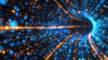 Abstract picture of digital particle with digital technology style design connecting become dynamic of electric wave movement represent about flowing of data or structure of network system. AIG53.