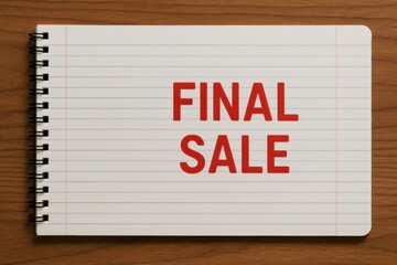 Aufkleber - Promotional Announcement for Final Sale Displayed on a Spiral Notebook on a Wooden Surface Generative AI