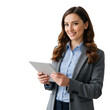 © A-STOCK - Happy businesswoman with tablet, business concept, isolated on transparent background