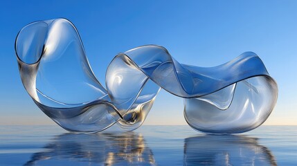 Poster - Smooth abstract ribbon in translucent glass with reflective surface below