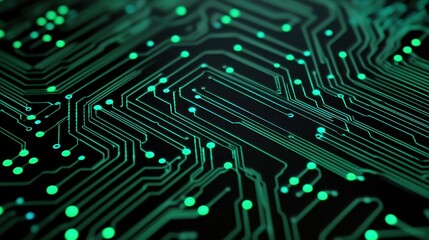 Wall Mural - abstract green circuit board design with electric connections