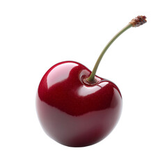Wall Mural -  Fresh juicy cherry with green stem isolated on white transparent background