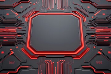 Wall Mural - futuristic digital circuit board with red accents and blank space