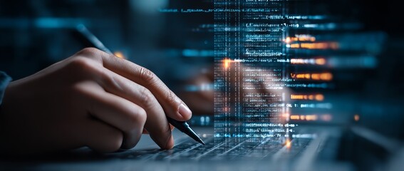 The development of digital software technology is based on the agile methodology concept, where a computer programmer codes javascript on a computer connected to the internet network