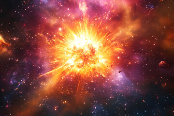 Wall Mural - bright supernova emitting neutrinos against space backdrop