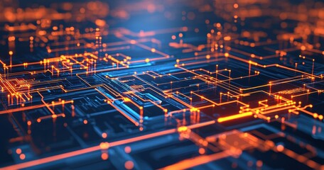 Wall Mural - abstract digital circuit background with glowing connections