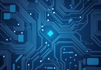 Wall Mural - abstract blue circuit board design with futuristic technology elements