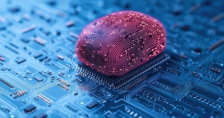 Wall Mural - futuristic microchip design with digital circuits and patterns