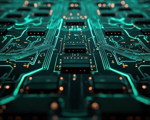 Wall Mural - close-up view of abstract circuit board with glowing blue lines