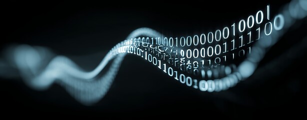 Information technology and blue digital binary data network with coding and software algorithm programming form a blue data flow abstract datum background banner