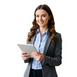 © A-STOCK - Happy businesswoman with tablet, business concept, isolated on transparent background
