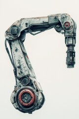 Poster - Industrial robotic arm close up shot against white background in studio for automation concept