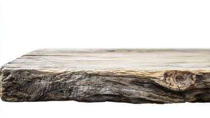 Poster - Rustic wooden shelf display low angle on white background for product placement or food photography studio shot