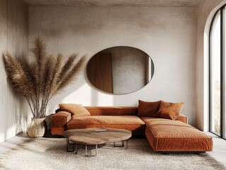 Poster - Interior scene featuring a stylish living room with a comfortable couch and decorative elements