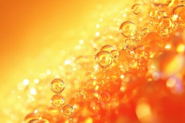 Fototapete - Abstract golden liquid with bubbles and light reflections for creative background use