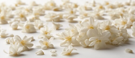 Aufkleber - Delicate White Flowers Scattered on a Light Surface Creating a Soft and Elegant Background