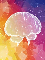 Leinwandbilder - Artistic brain illustration with polygonal background and network connections in vibrant colors