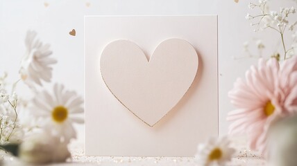Poster - Greeting card with floral background and a central heart shape featuring blank space for personalized messages or quotes.

