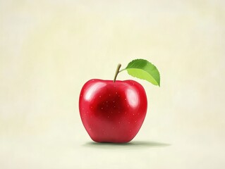 Aufkleber - Fresh Red Apple Still Life with Green Leaf on Light Background Studio Shot Food Photography