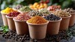 © hara - Colorful assortment of spices in small bowls.