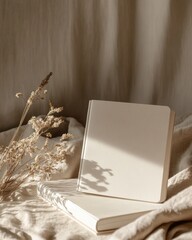 Aufkleber - Minimalist Composition with Books and Dried Flowers in Neutral Tones for Calm and Serene Aesthetic