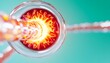 © Supriyono - Microscopic view of a glowing, fiery substance flowing through a transparent tube, set against a teal background