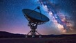 © Business Image - Majestic night sky with massive satellite dish rotating under vibrant milky way galaxy