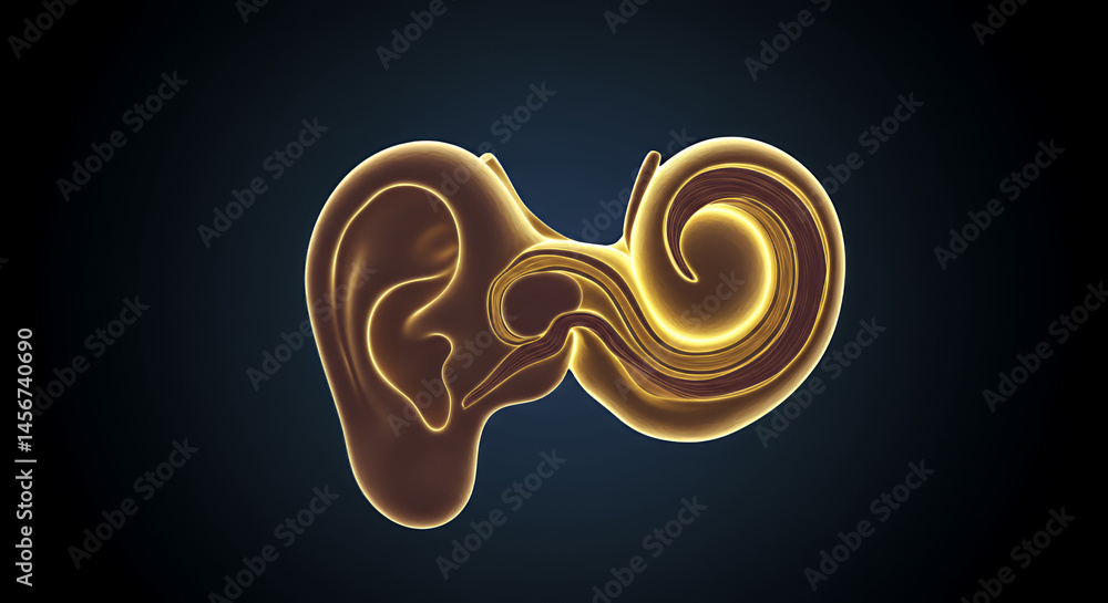 Detailed 3D Human Ear Anatomy with Glowing Cochlea and Auditory Canal ...